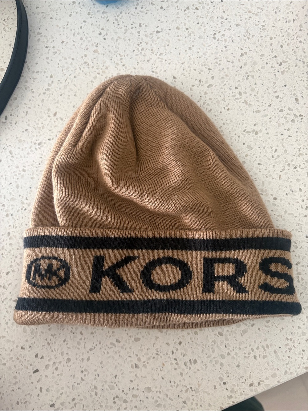 Michael Kors Camel and Black Logo Cuff Beanie